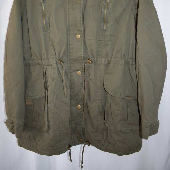 Arizona Jeans Co Green Cargo Sherpa Fur Hood Jacket Size 1X Large Jr Plus - Picture 2 of 5